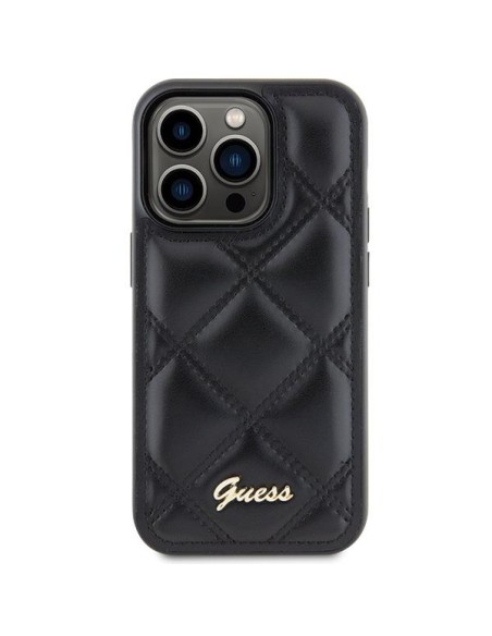 Guess Quilted Metal Logo dėklas, skirtas iPhone 15 Pro Max - juodas Guess Quilted Metal Logo dėklas, skirtas iPhone 15 Pro Max - juodas