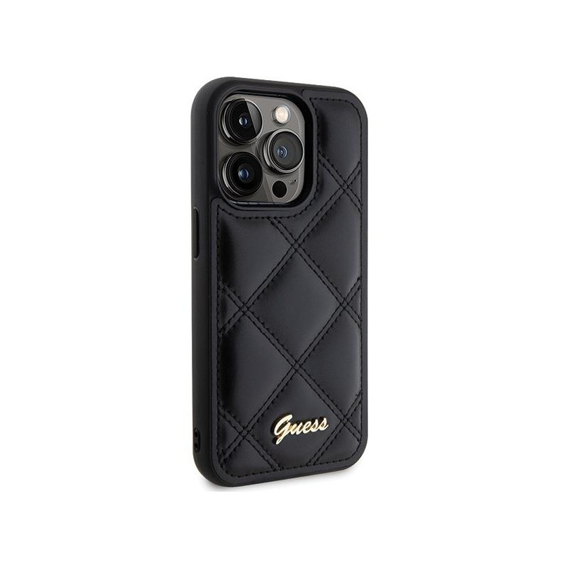 Guess Quilted Metal Logo dėklas, skirtas iPhone 15 Pro Max - juodas