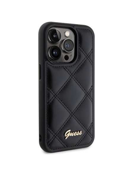 Guess Quilted Metal Logo dėklas, skirtas iPhone 15 Pro Max - juodas Guess Quilted Metal Logo dėklas, skirtas iPhone 15 Pro Max - juodas