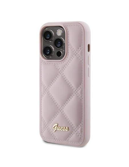 Guess Quilted Metal Logo dėklas, skirtas iPhone 15 Pro Max - rožinis Guess Quilted Metal Logo dėklas, skirtas iPhone 15 Pro Max - rožinis