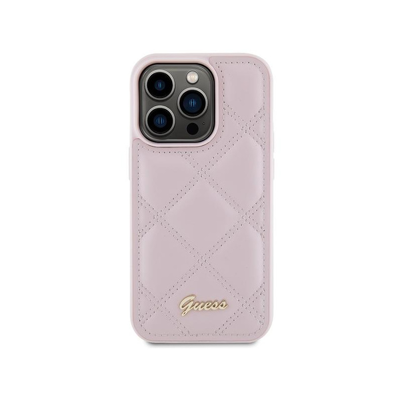 Guess Quilted Metal Logo dėklas, skirtas iPhone 15 Pro Max - rožinis