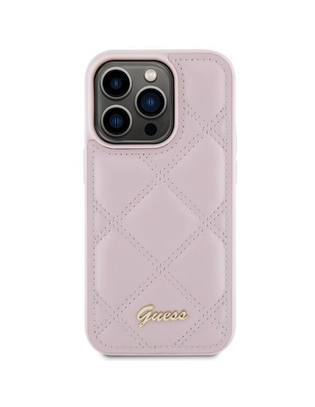 Guess Quilted Metal Logo dėklas, skirtas iPhone 15 Pro Max - rožinis Guess Quilted Metal Logo dėklas, skirtas iPhone 15 Pro Max - rožinis