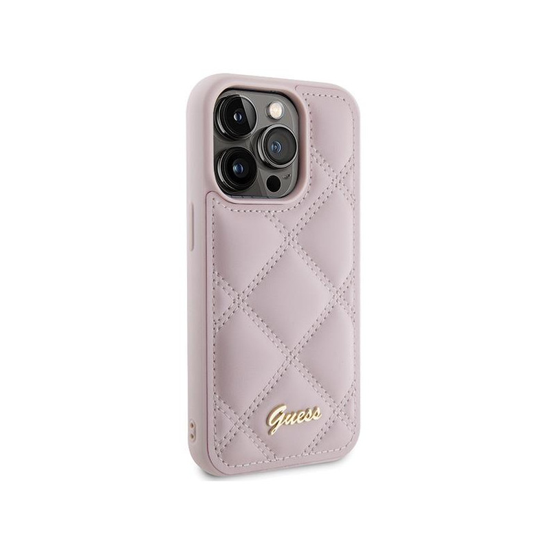 Guess Quilted Metal Logo dėklas, skirtas iPhone 15 Pro Max - rožinis