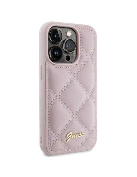 Guess Quilted Metal Logo dėklas, skirtas iPhone 15 Pro Max - rožinis Guess Quilted Metal Logo dėklas, skirtas iPhone 15 Pro Max - rožinis