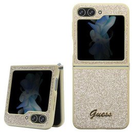 Guess Glitter Script dėklas, skirtas Samsung Galaxy Z Flip 5 - auksinis
