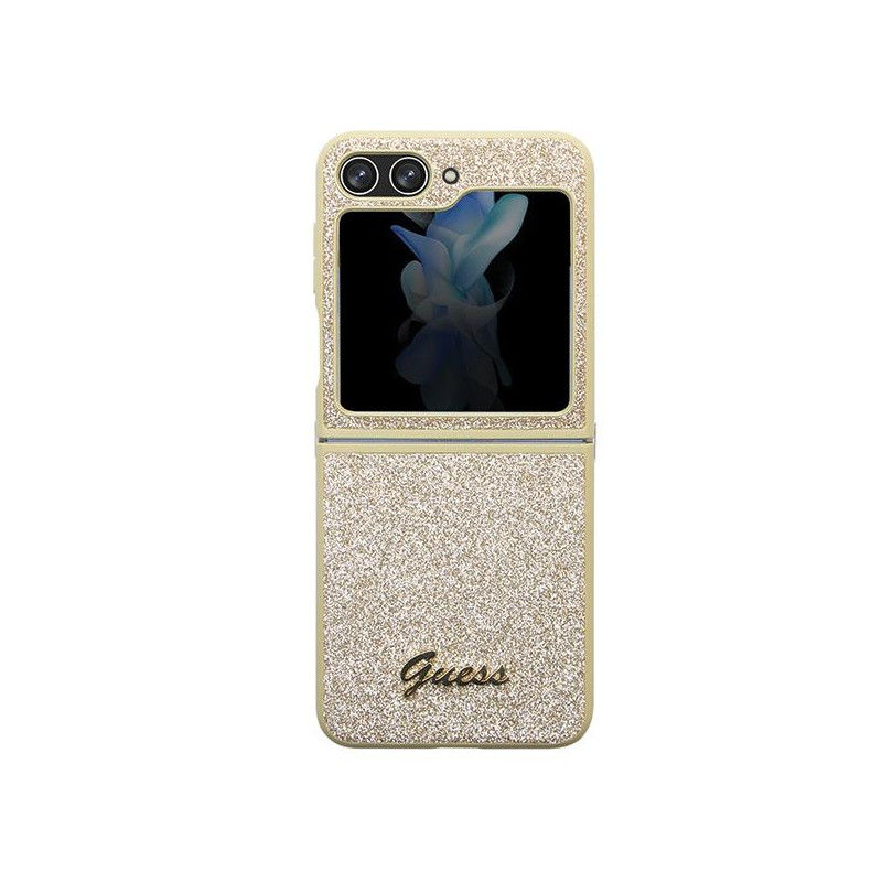 Guess Glitter Script dėklas, skirtas Samsung Galaxy Z Flip 5 - auksinis
