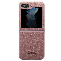Guess Glitter Script dėklas, skirtas Samsung Galaxy Z Flip 5 - rožinis