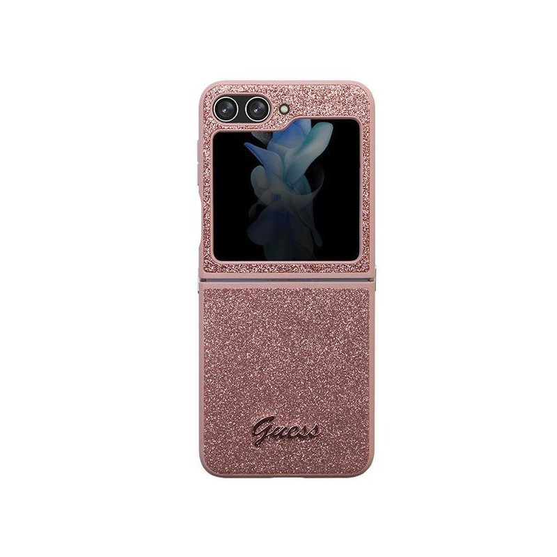 Guess Glitter Script dėklas, skirtas Samsung Galaxy Z Flip 5 - rožinis