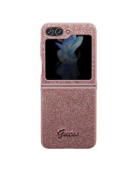 Guess Glitter Script dėklas, skirtas Samsung Galaxy Z Flip 5 - rožinis Guess Glitter Script dėklas, skirtas Samsung Galaxy Z Flip 5 - rožinis