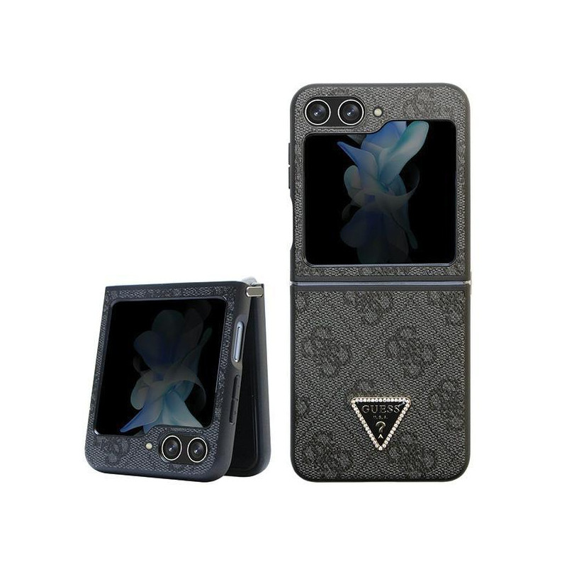 Guess Leather 4G Diamond Triangle dėklas, skirtas Samsung Galaxy Z Flip 5 - juodas