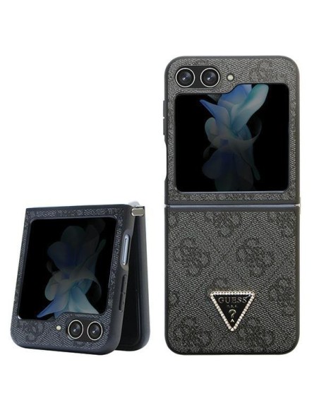 Guess Leather 4G Diamond Triangle dėklas, skirtas Samsung Galaxy Z Flip 5 - juodas Guess Leather 4G Diamond Triangle dėklas, skirtas Samsung Galaxy Z Flip 5 - juodas