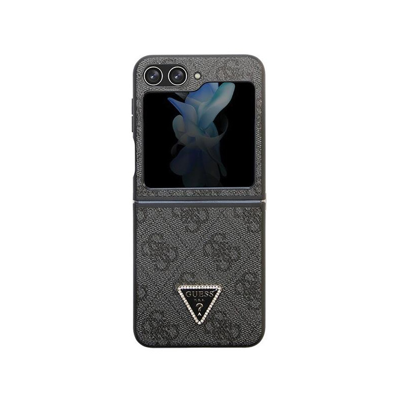 Guess Leather 4G Diamond Triangle dėklas, skirtas Samsung Galaxy Z Flip 5 - juodas
