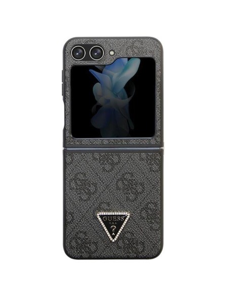 Guess Leather 4G Diamond Triangle dėklas, skirtas Samsung Galaxy Z Flip 5 - juodas Guess Leather 4G Diamond Triangle dėklas, skirtas Samsung Galaxy Z Flip 5 - juodas
