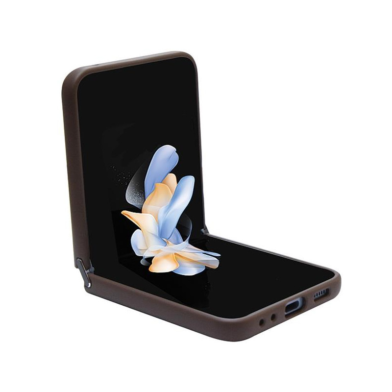 Guess Leather 4G Triangle Strass dėklas, skirtas Samsung Galaxy Z Flip 5 - rudas
