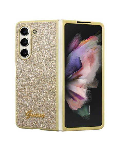 Guess Glitter Script dėklas, skirtas Samsung Galaxy Z Fold 5 - auksinis Guess Glitter Script dėklas, skirtas Samsung Galaxy Z Fold 5 - auksinis