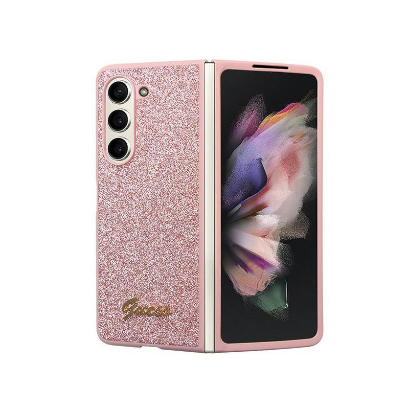 Guess Glitter Script dėklas, skirtas Samsung Galaxy Z Fold 5 - rožinis Guess Glitter Script dėklas, skirtas Samsung Galaxy Z Fold 5 - rožinis