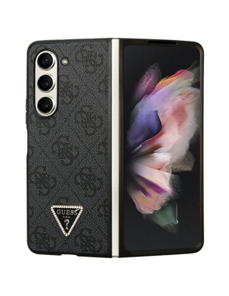 Guess Leather 4G Diamond Triangle dėklas, skirtas Samsung Galaxy Z Fold 5 - juodas