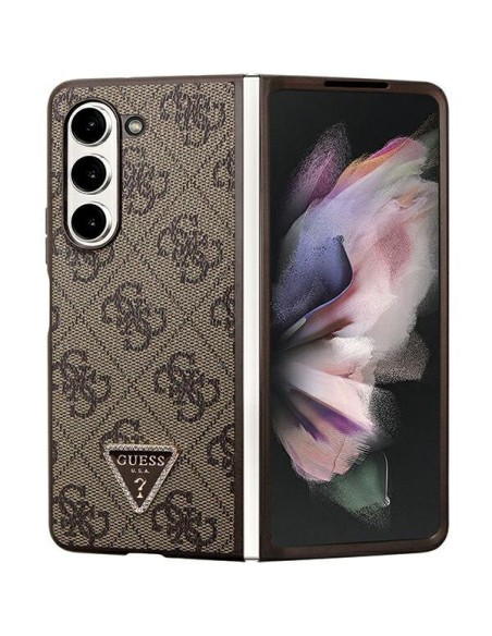 Guess Leather 4G Triangle Strass dėklas, skirtas Samsung Galaxy Z Fold 5 - rudas Guess Leather 4G Triangle Strass dėklas, skirtas Samsung Galaxy Z Fold 5 - rudas