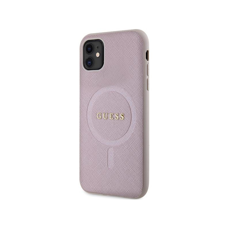 Guess Saffiano MagSafe dėklas iPhone 11 / Xr - rožinis