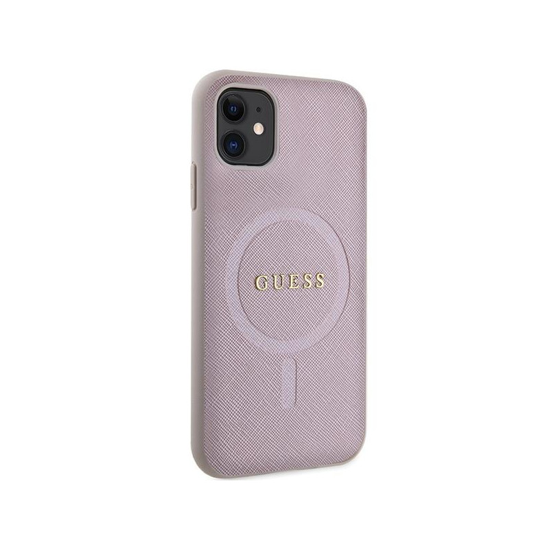 Guess Saffiano MagSafe dėklas iPhone 11 / Xr - rožinis