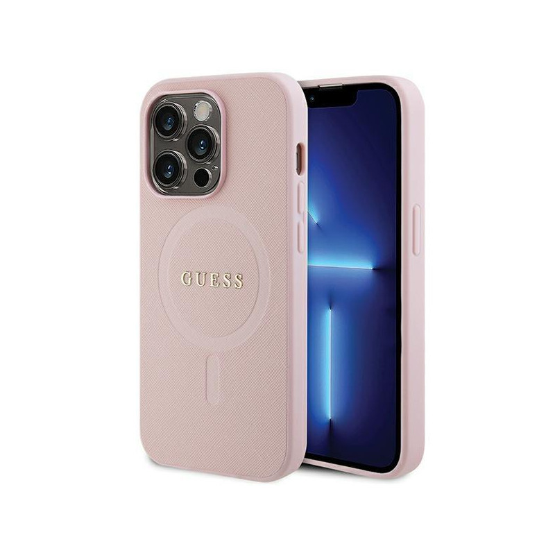 Guess Saffiano MagSafe dėklas, skirtas iPhone 13 Pro / 13 - rožinis