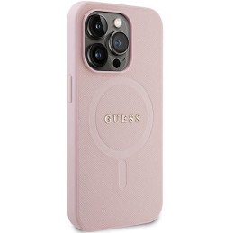 Guess Saffiano MagSafe dėklas iPhone 14 Pro - rožinis