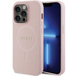 Guess Saffiano MagSafe dėklas iPhone 14 Pro Max - rožinis