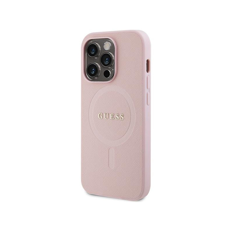 Guess Saffiano MagSafe dėklas iPhone 14 Pro Max - rožinis