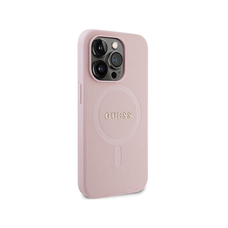 Guess Saffiano MagSafe dėklas iPhone 14 Pro Max - rožinis