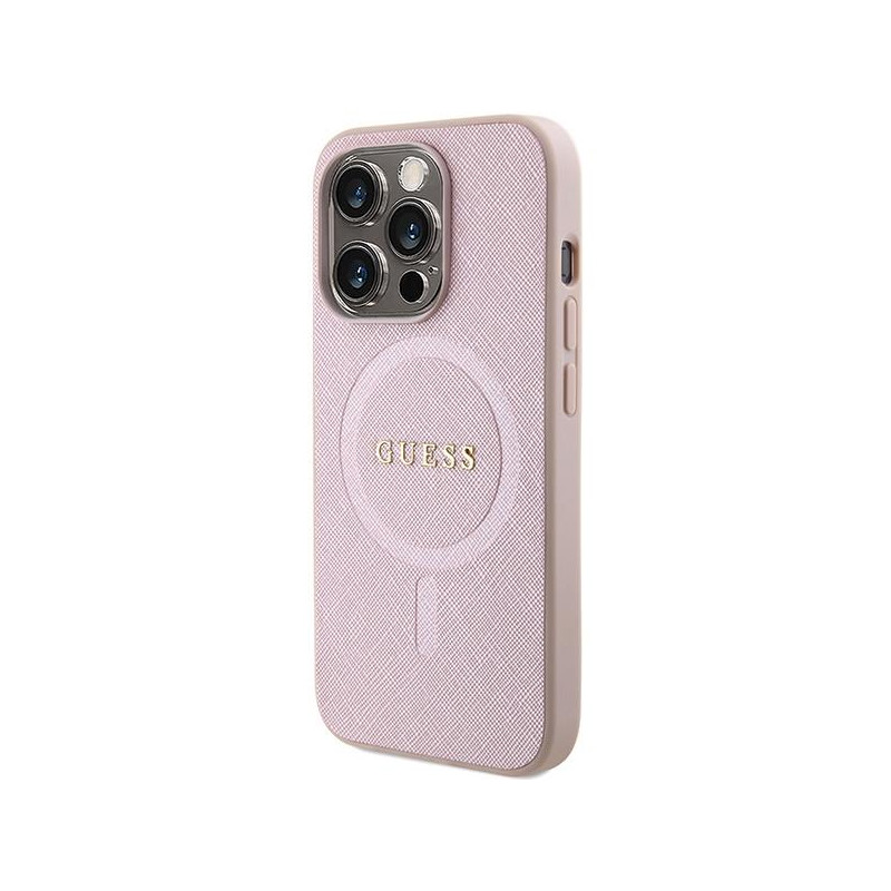 Guess Saffiano MagSafe dėklas iPhone 15 Pro - rožinis