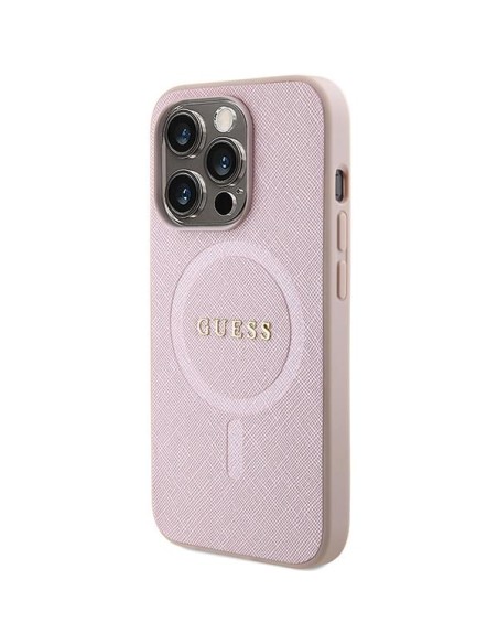 Guess Saffiano MagSafe dėklas iPhone 15 Pro - rožinis