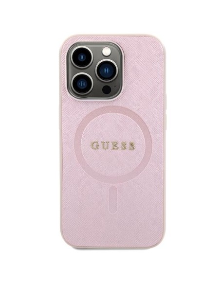 Guess Saffiano MagSafe dėklas iPhone 15 Pro - rožinis