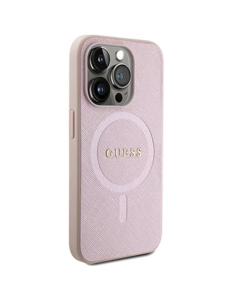 Guess Saffiano MagSafe dėklas iPhone 15 Pro - rožinis