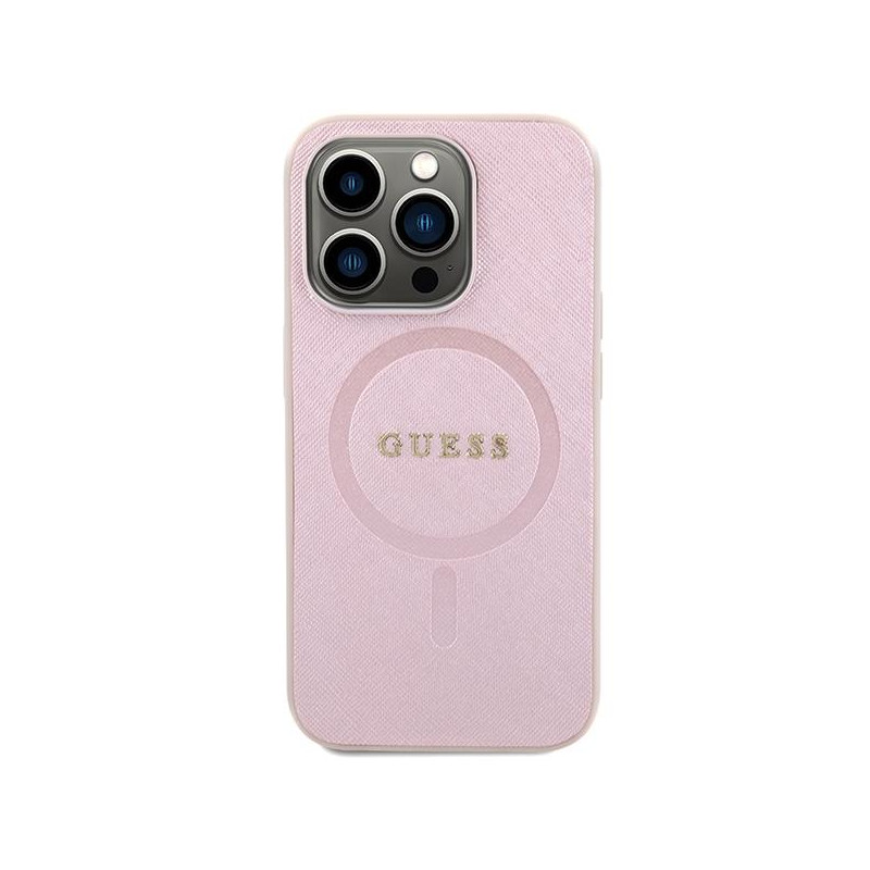 Guess Saffiano MagSafe dėklas iPhone 15 Pro Max - rožinis