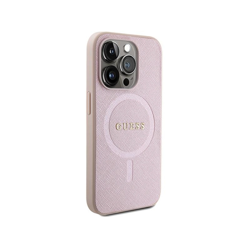 Guess Saffiano MagSafe dėklas iPhone 15 Pro Max - rožinis