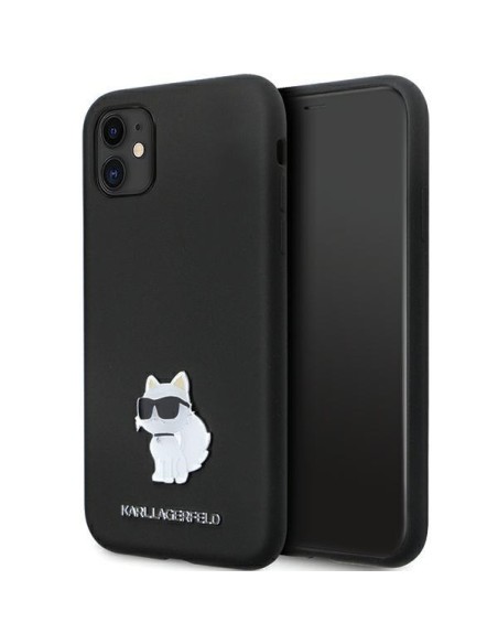 Karl Lagerfeld Silicone Choupette Metal Pin dėklas iPhone 11 / Xr - juodas Karl Lagerfeld Silicone Choupette Metal Pin dėklas iPhone 11 / Xr - juodas