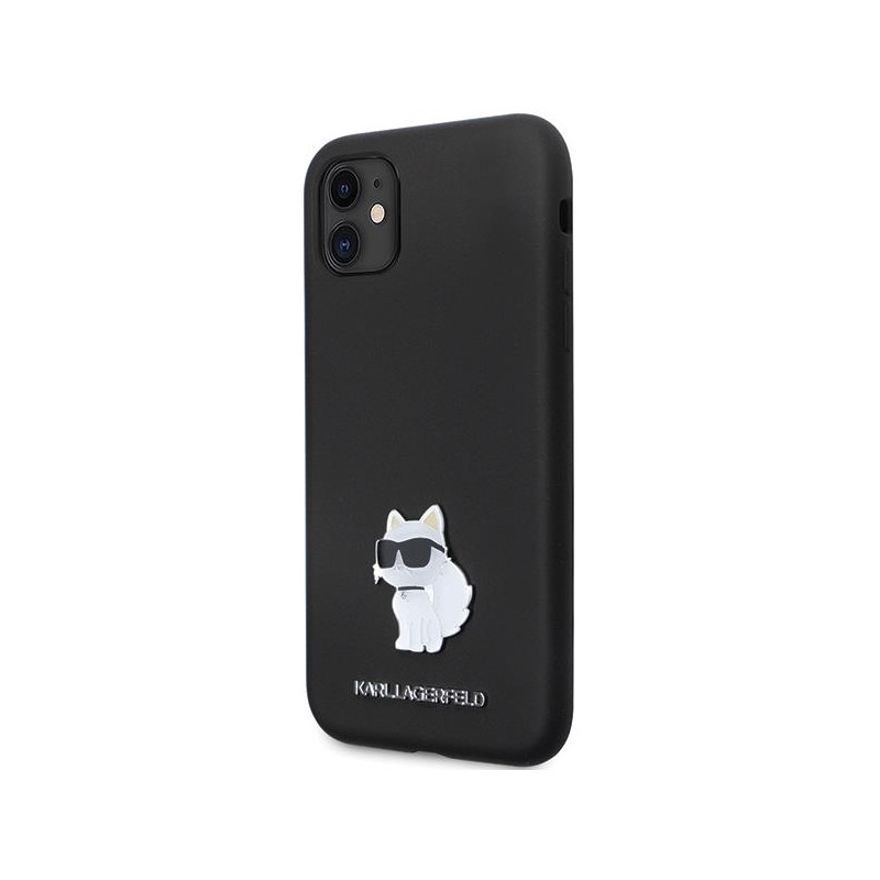 Karl Lagerfeld Silicone Choupette Metal Pin dėklas iPhone 11 / Xr - juodas
