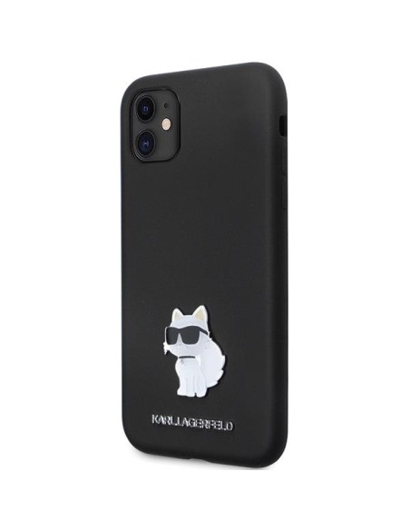 Karl Lagerfeld Silicone Choupette Metal Pin dėklas iPhone 11 / Xr - juodas Karl Lagerfeld Silicone Choupette Metal Pin dėklas iPhone 11 / Xr - juodas