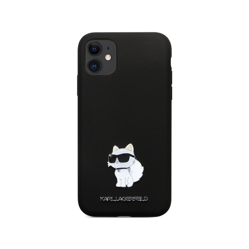Karl Lagerfeld Silicone Choupette Metal Pin dėklas iPhone 11 / Xr - juodas