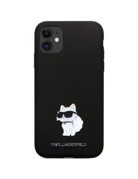 Karl Lagerfeld Silicone Choupette Metal Pin dėklas iPhone 11 / Xr - juodas Karl Lagerfeld Silicone Choupette Metal Pin dėklas iPhone 11 / Xr - juodas