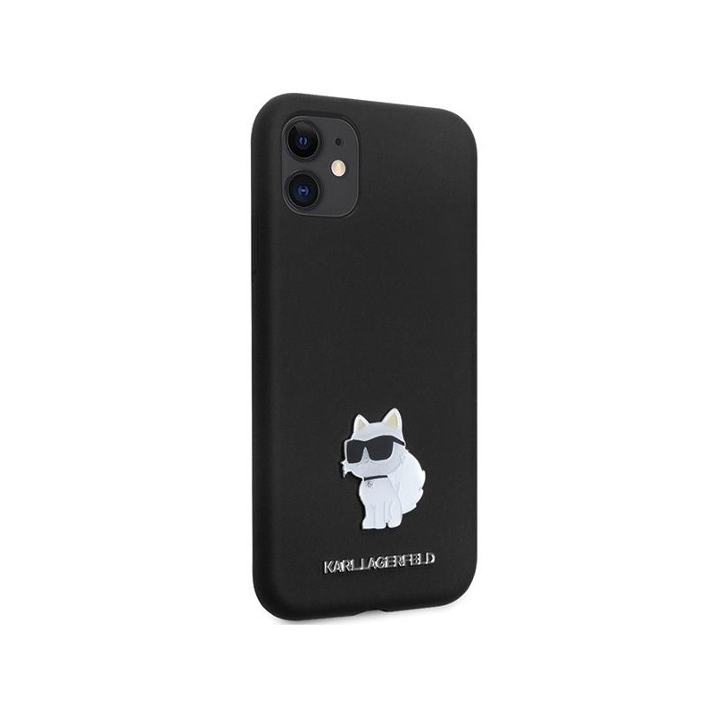 Karl Lagerfeld Silicone Choupette Metal Pin dėklas iPhone 11 / Xr - juodas