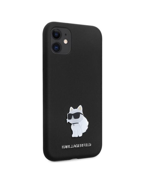 Karl Lagerfeld Silicone Choupette Metal Pin dėklas iPhone 11 / Xr - juodas Karl Lagerfeld Silicone Choupette Metal Pin dėklas iPhone 11 / Xr - juodas