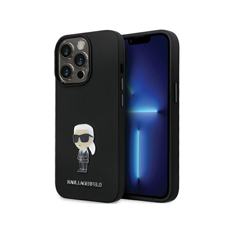 Karl Lagerfeld Silicone Ikonik Metal Pin dėklas iPhone 13 Pro / iPhone 13 - juodas