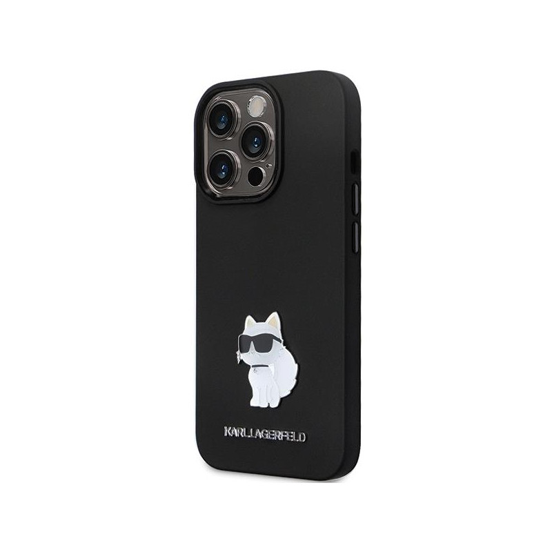 Karl Lagerfeld Silicone Choupette Metal Pin dėklas iPhone 13 Pro Max - juodas