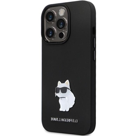 Karl Lagerfeld Silicone Choupette Metal Pin dėklas iPhone 13 Pro Max - juodas Karl Lagerfeld Silicone Choupette Metal Pin dėklas iPhone 13 Pro Max - juodas