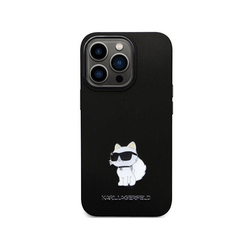 Karl Lagerfeld Silicone Choupette Metal Pin dėklas iPhone 13 Pro Max - juodas
