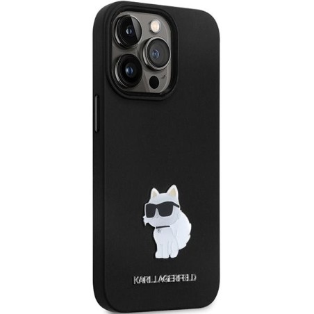 Karl Lagerfeld Silicone Choupette Metal Pin dėklas iPhone 13 Pro Max - juodas Karl Lagerfeld Silicone Choupette Metal Pin dėklas iPhone 13 Pro Max - juodas