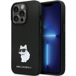 Karl Lagerfeld Silicone Choupette Metal Pin dėklas iPhone 14 Pro Max - juodas