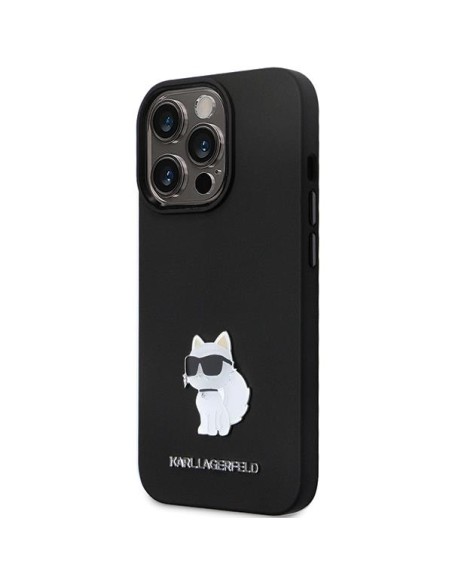 Karl Lagerfeld Silicone Choupette Metal Pin dėklas iPhone 14 Pro Max - juodas Karl Lagerfeld Silicone Choupette Metal Pin dėklas iPhone 14 Pro Max - juodas