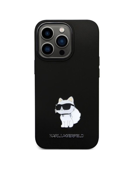 Karl Lagerfeld Silicone Choupette Metal Pin dėklas iPhone 14 Pro Max - juodas Karl Lagerfeld Silicone Choupette Metal Pin dėklas iPhone 14 Pro Max - juodas